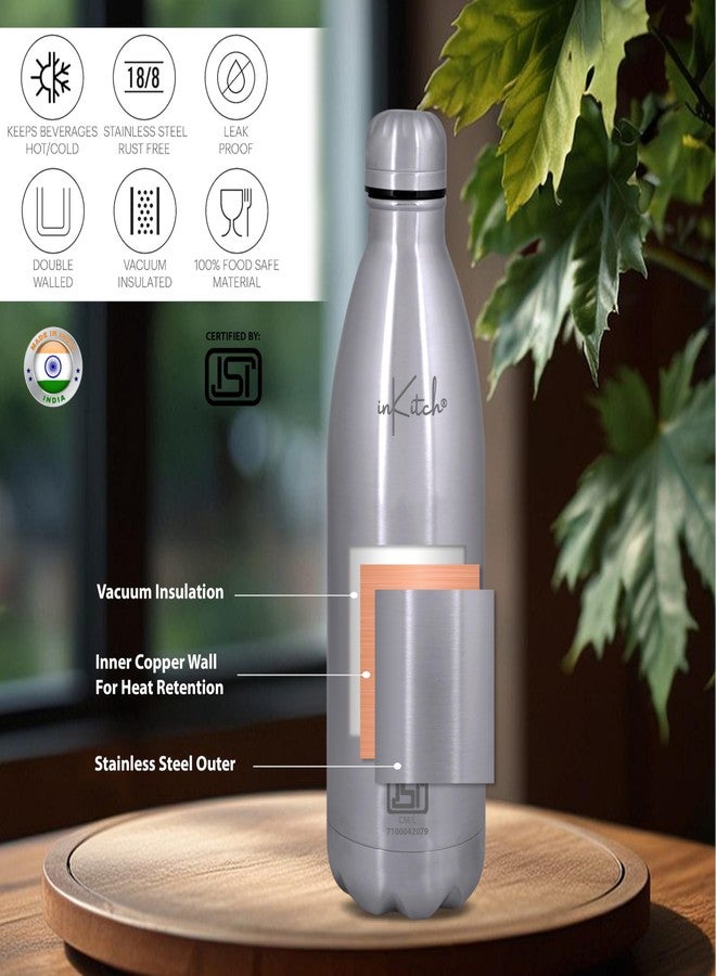 inKitch Stainless Steel 24 Hours Hot & Cold ISI Certified Double Walled Leak Proof Vacuum Flask/Water Bottle for Office/School/College/Gym/Picnic/Home/Trekk (1000 Ml, Pack of 1) - Image 4